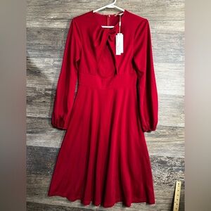 Belle Poque Elegant Long-Sleeve Red Dress